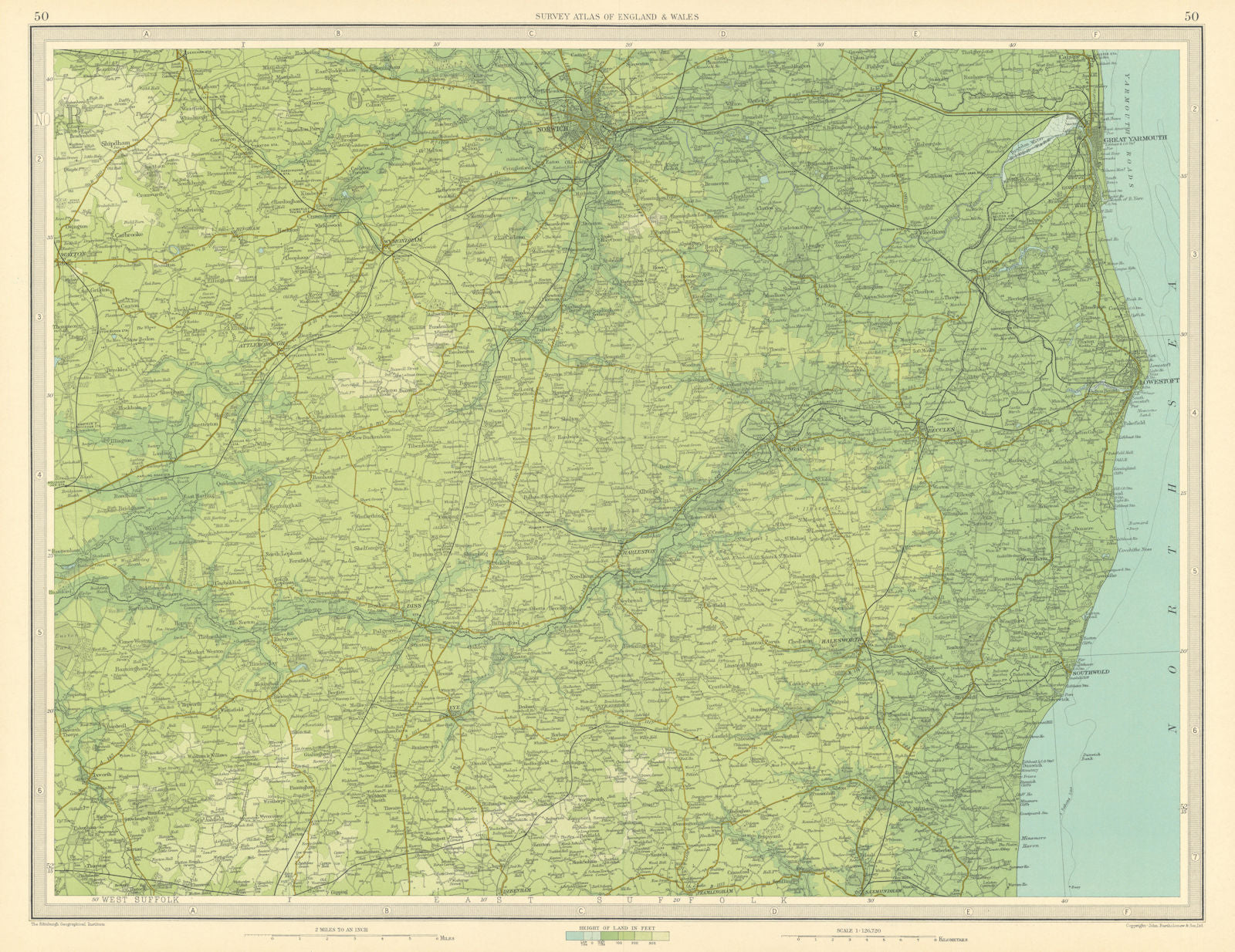 NORFOLK BROADS Norwich Great Yarmouth Lowestoft Suffolk Beccles. LARGE 1939 map